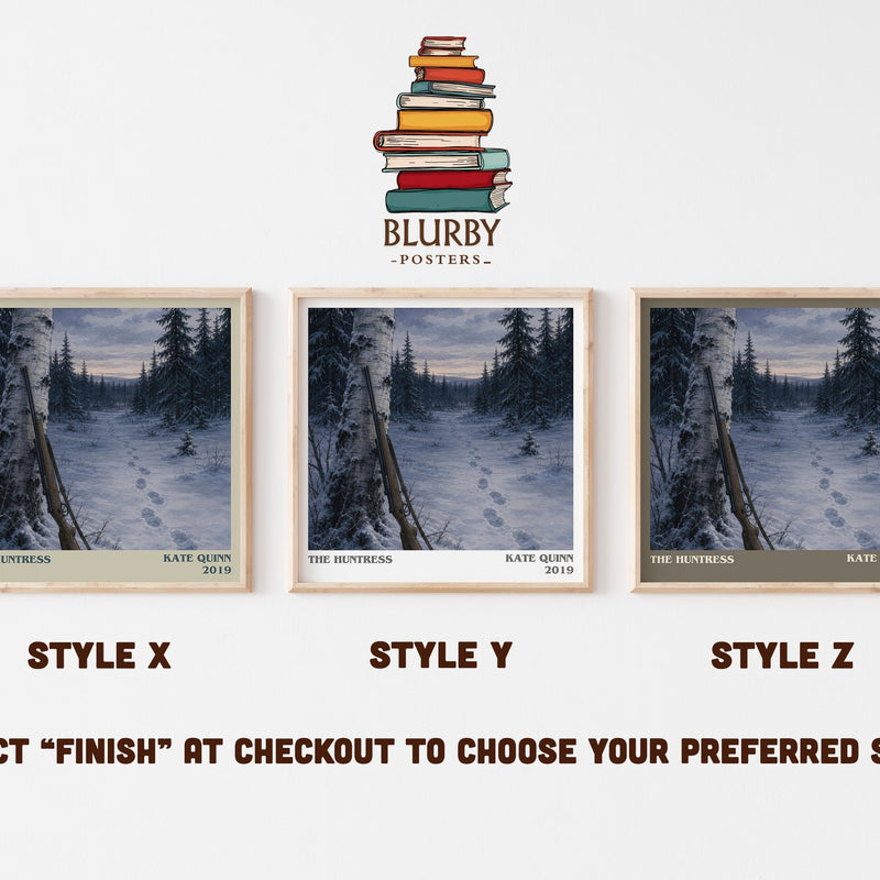 The Huntress literary print in frame leaning in hallway – historical fiction wall art