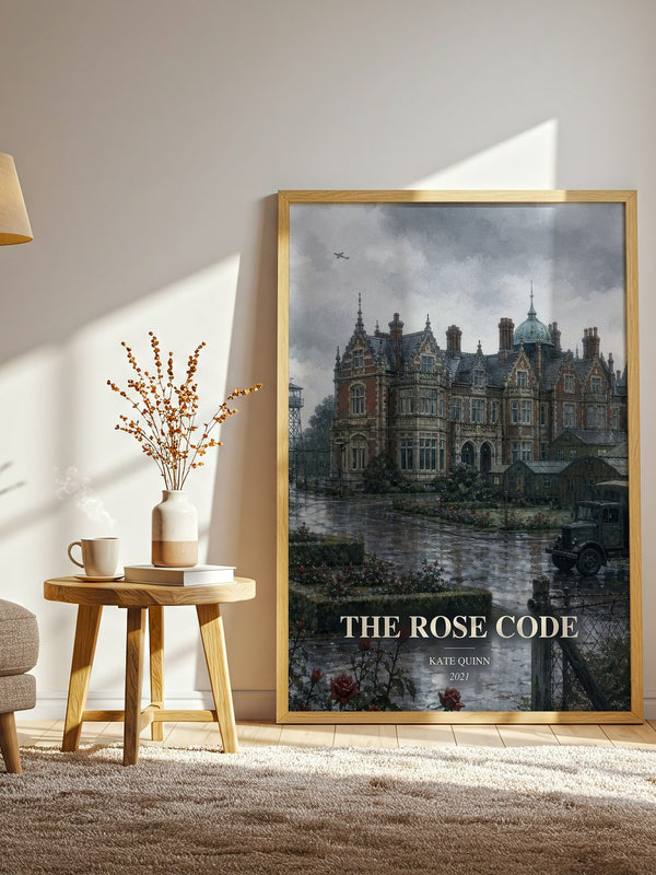 The Rose Code watercolour print in frame leaning in hallway – historical fiction wall art
