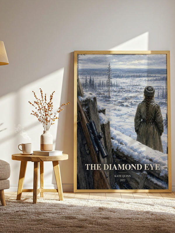 The Diamond Eye watercolour print in frame leaning in hallway – historical fiction wall art
