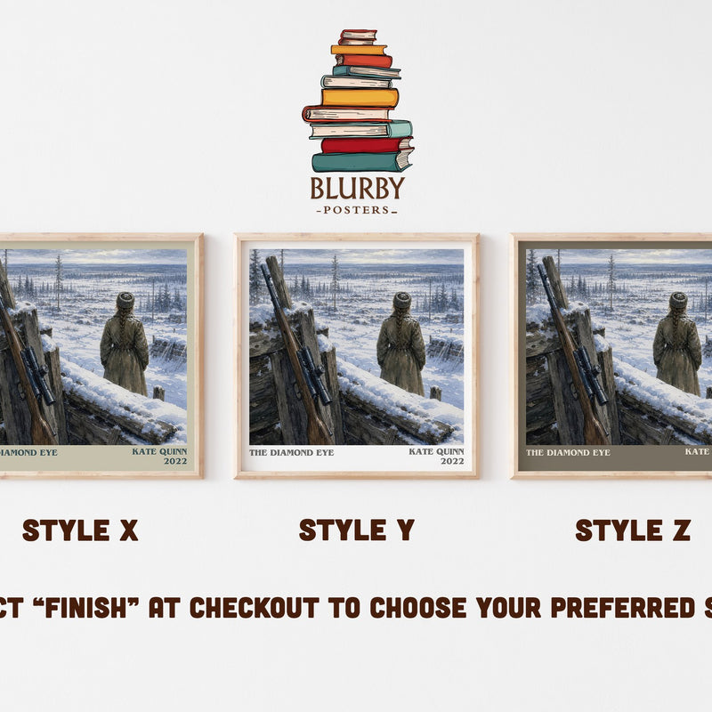 The Diamond Eye literary print in frame leaning in hallway – historical fiction wall art