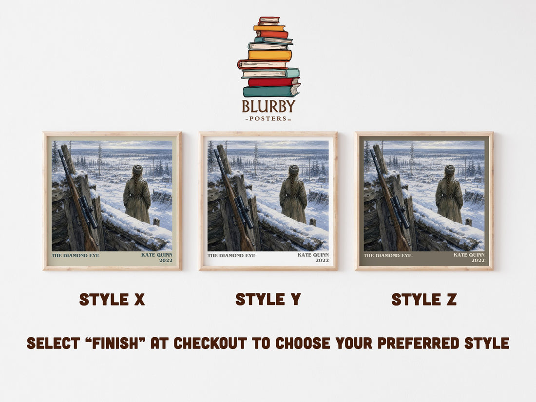 The Diamond Eye literary print in frame leaning in hallway – historical fiction wall art (mockup)