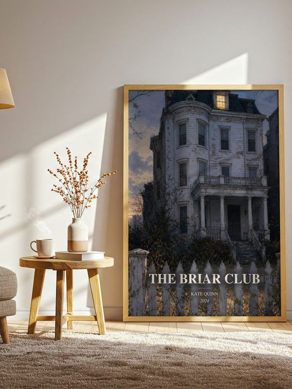 The Briar Club watercolour print in frame leaning in hallway – historical fiction wall art