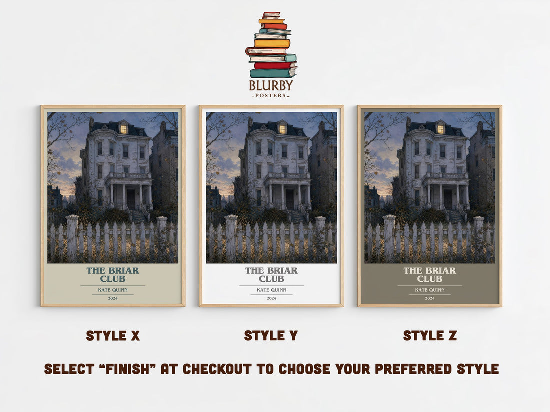 The Briar Club book cover print in frame leaning in hallway – historical fiction wall art (mockup)