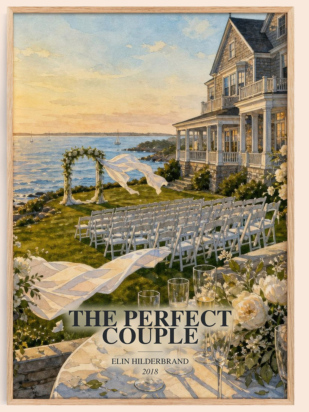 The Perfect Couple watercolour book poster by Elin Hilderbrand – framed literary art print