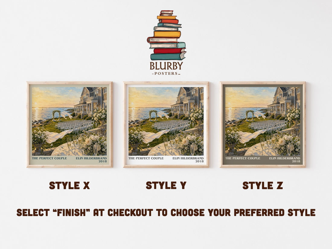 The Perfect Couple literary print in frame leaning in hallway – mystery wall art (mockup)