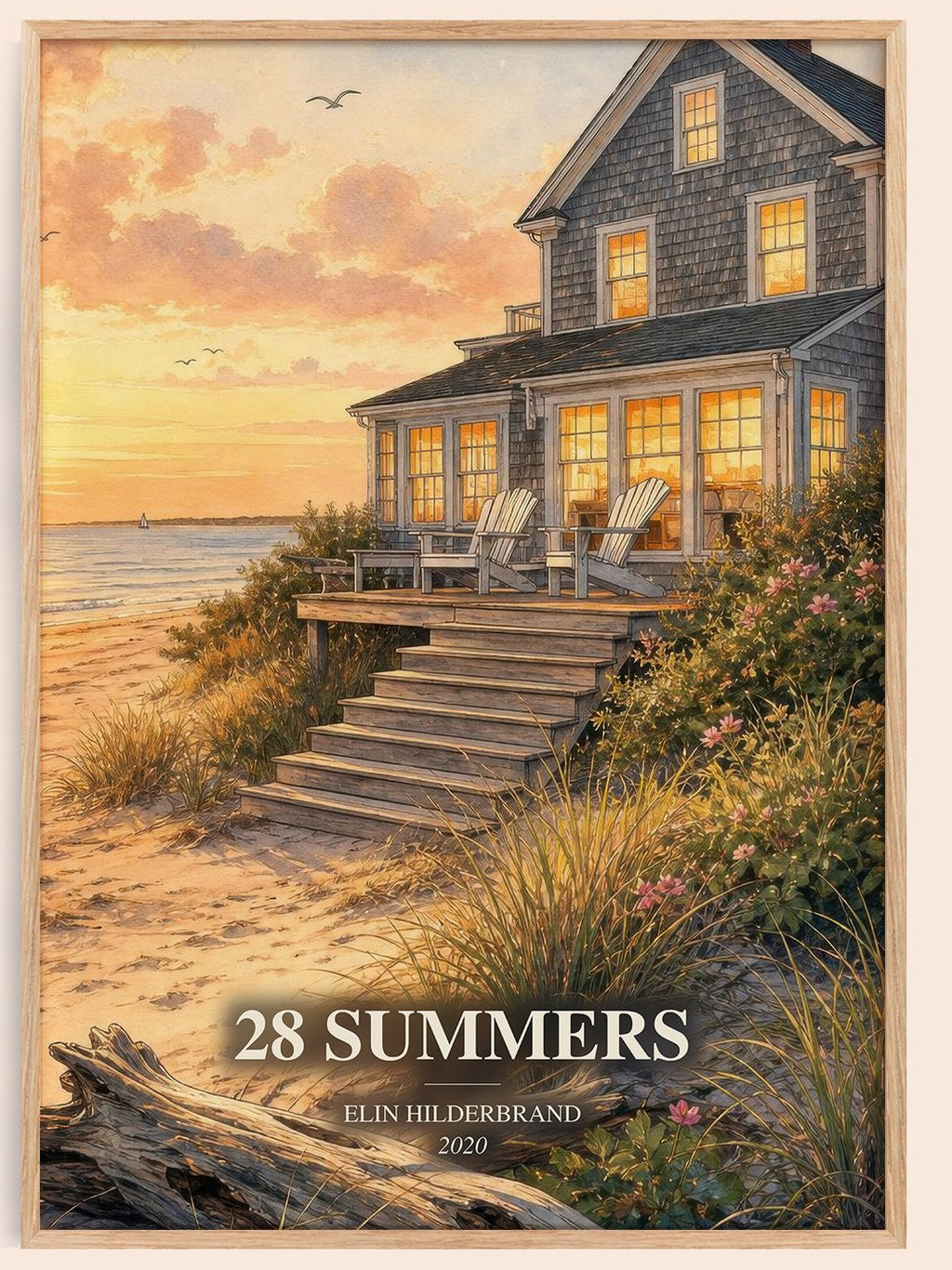 28 Summers watercolour book poster by Elin Hilderbrand – framed literary art print