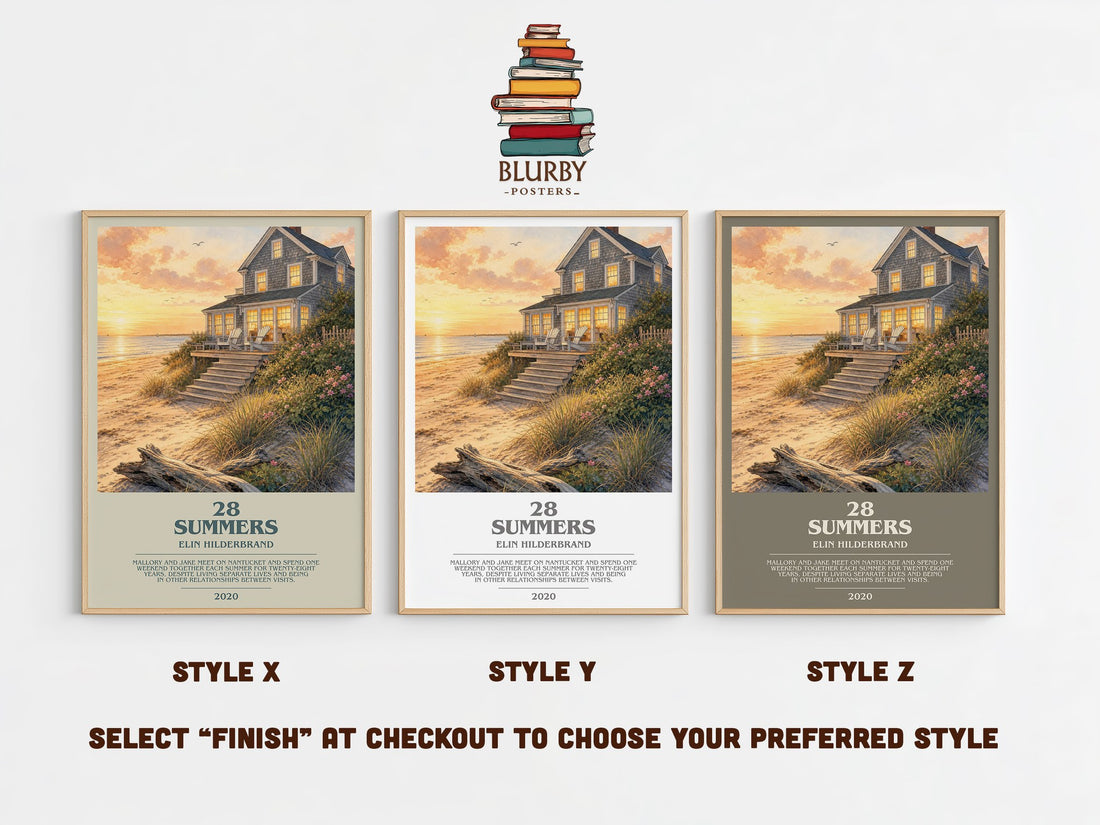 28 Summers bookish print in frame leaning in hallway – romance wall art (mockup)
