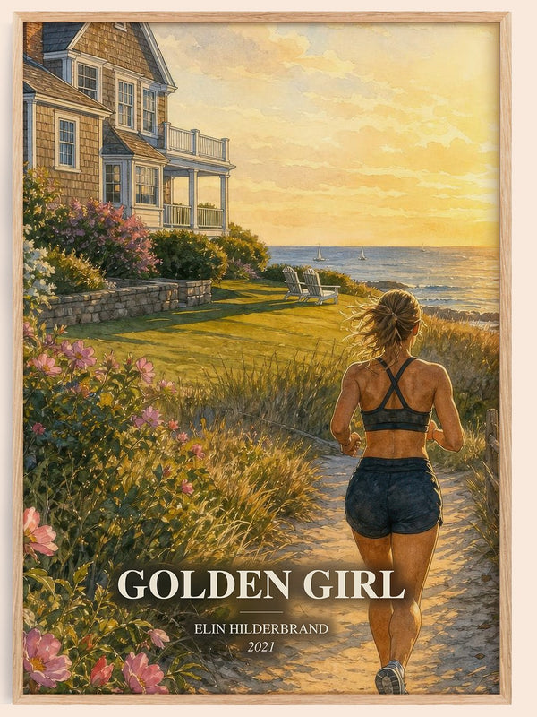Golden Girl watercolour book poster by Elin Hilderbrand – framed literary art print