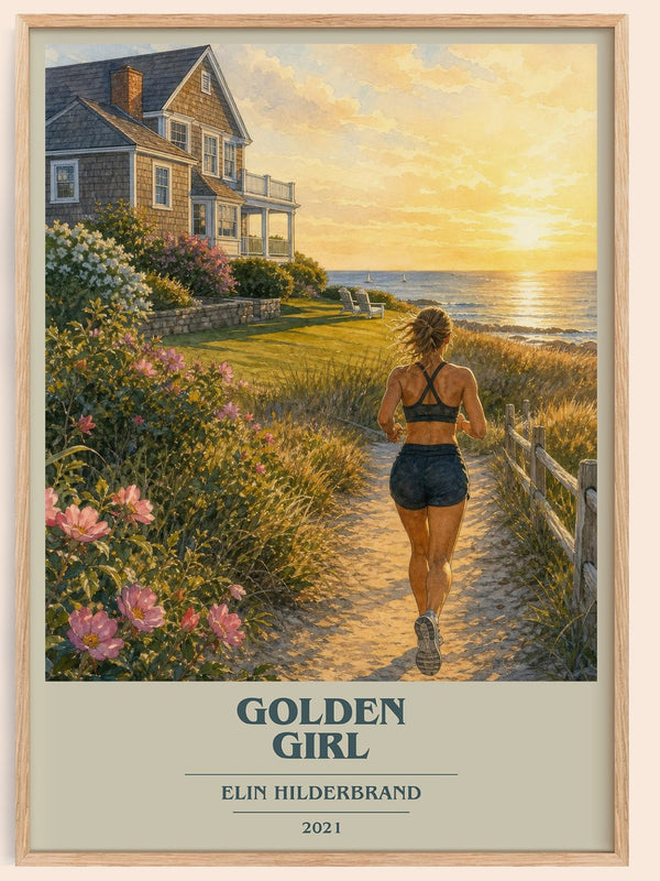 Golden Girl book cover book poster by Elin Hilderbrand – framed literary art print