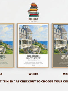 The Hotel Nantucket bookish print framed by window – literary home decor