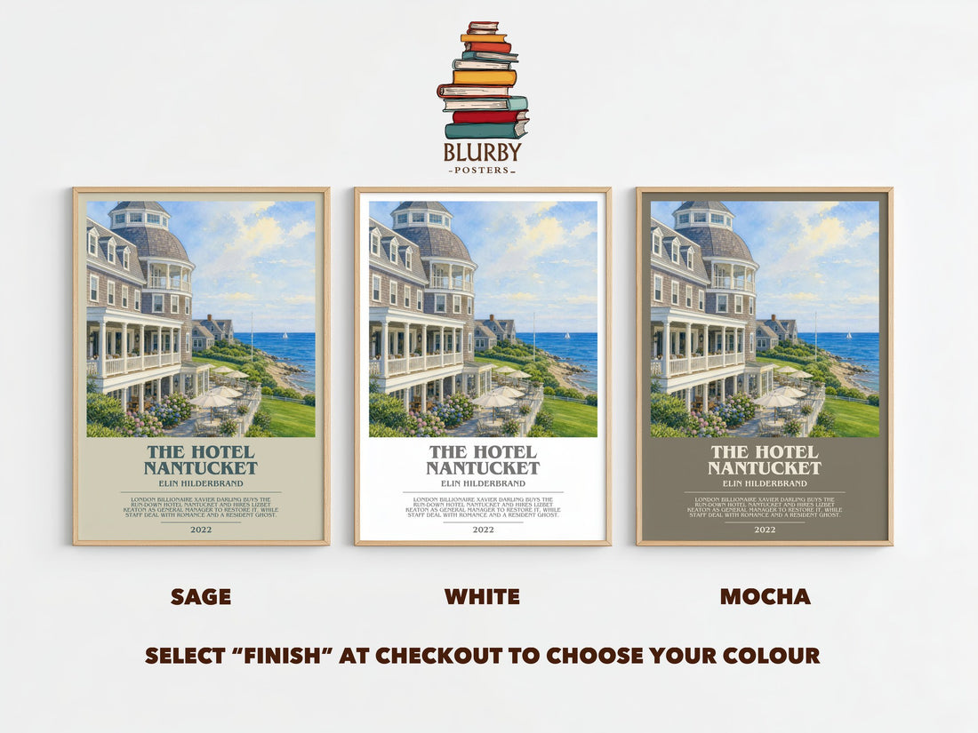 The Hotel Nantucket bookish print framed by window – literary home decor
