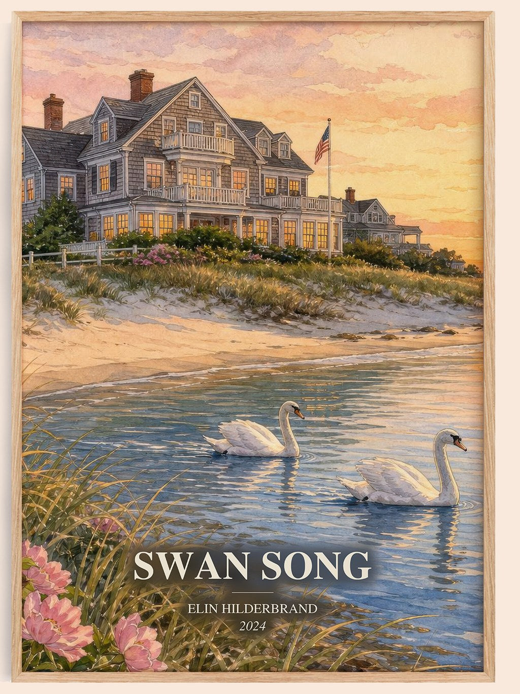 Swan Song watercolour book poster by Elin Hilderbrand – framed literary art print
