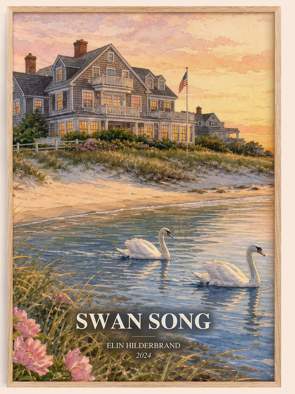 Swan Song watercolour book poster by Elin Hilderbrand – framed literary art print