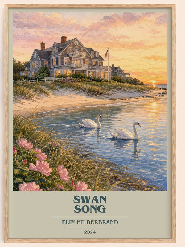 Swan Song book cover book poster by Elin Hilderbrand – framed literary art print