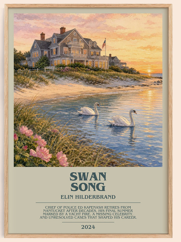 Swan Song bookish book poster by Elin Hilderbrand – framed literary art print