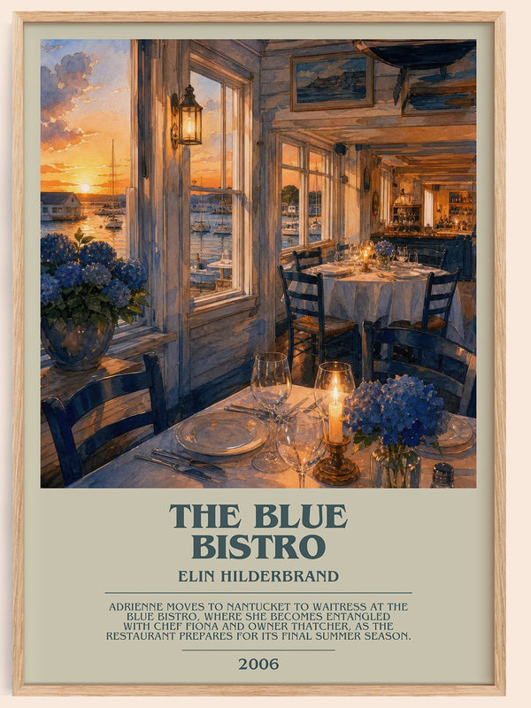The Blue Bistro bookish book poster by Elin Hilderbrand – framed literary art print