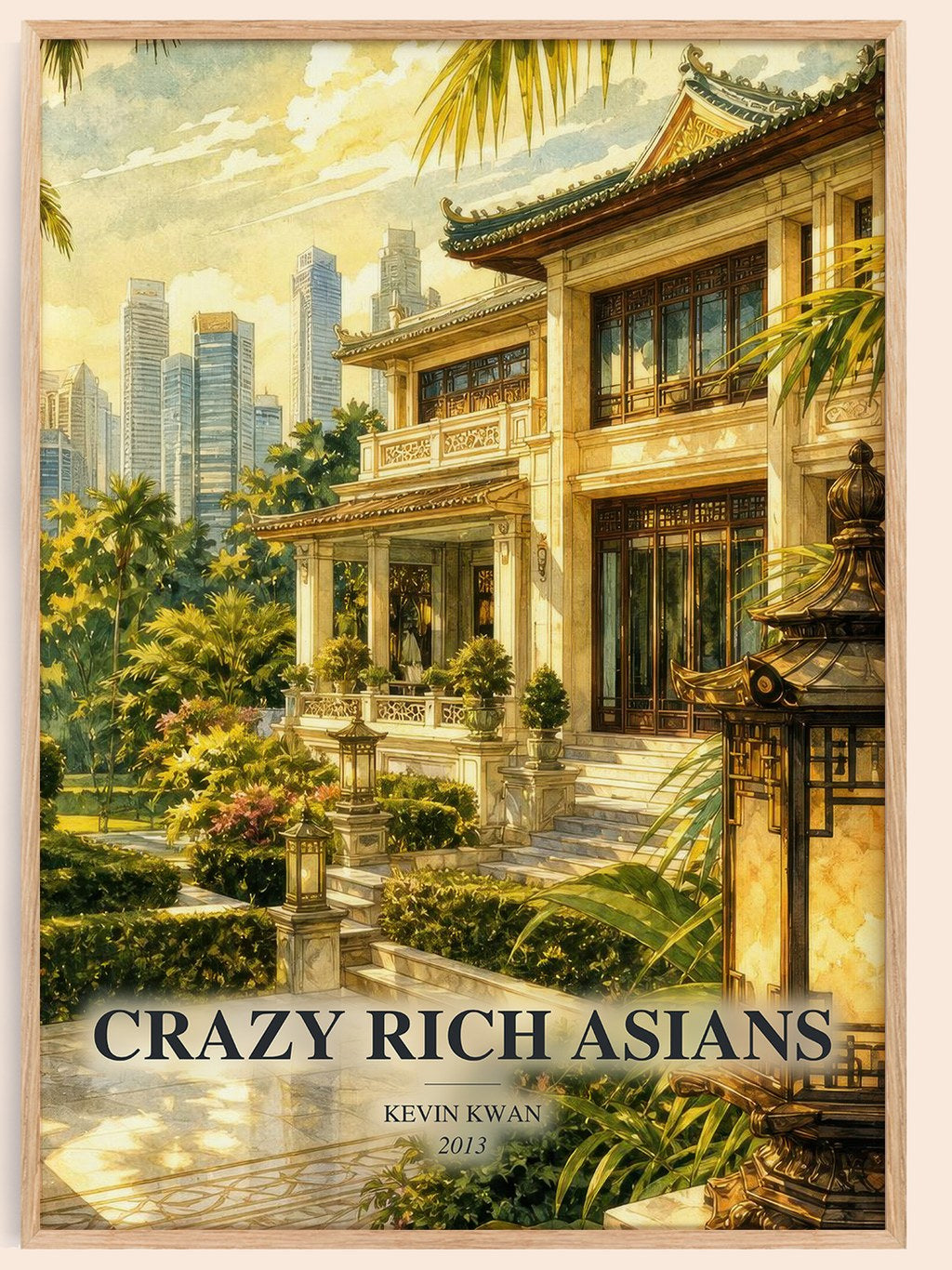 Crazy Rich Asians watercolour book poster by Kevin Kwan – framed literary art print