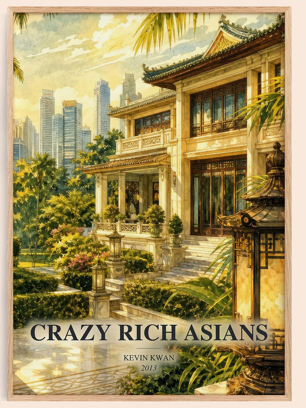 Crazy Rich Asians watercolour book poster by Kevin Kwan – framed literary art print