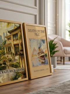 Crazy Rich Asians watercolour print framed by window – literary home decor