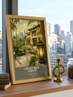 Crazy Rich Asians book cover print framed by window – literary home decor
