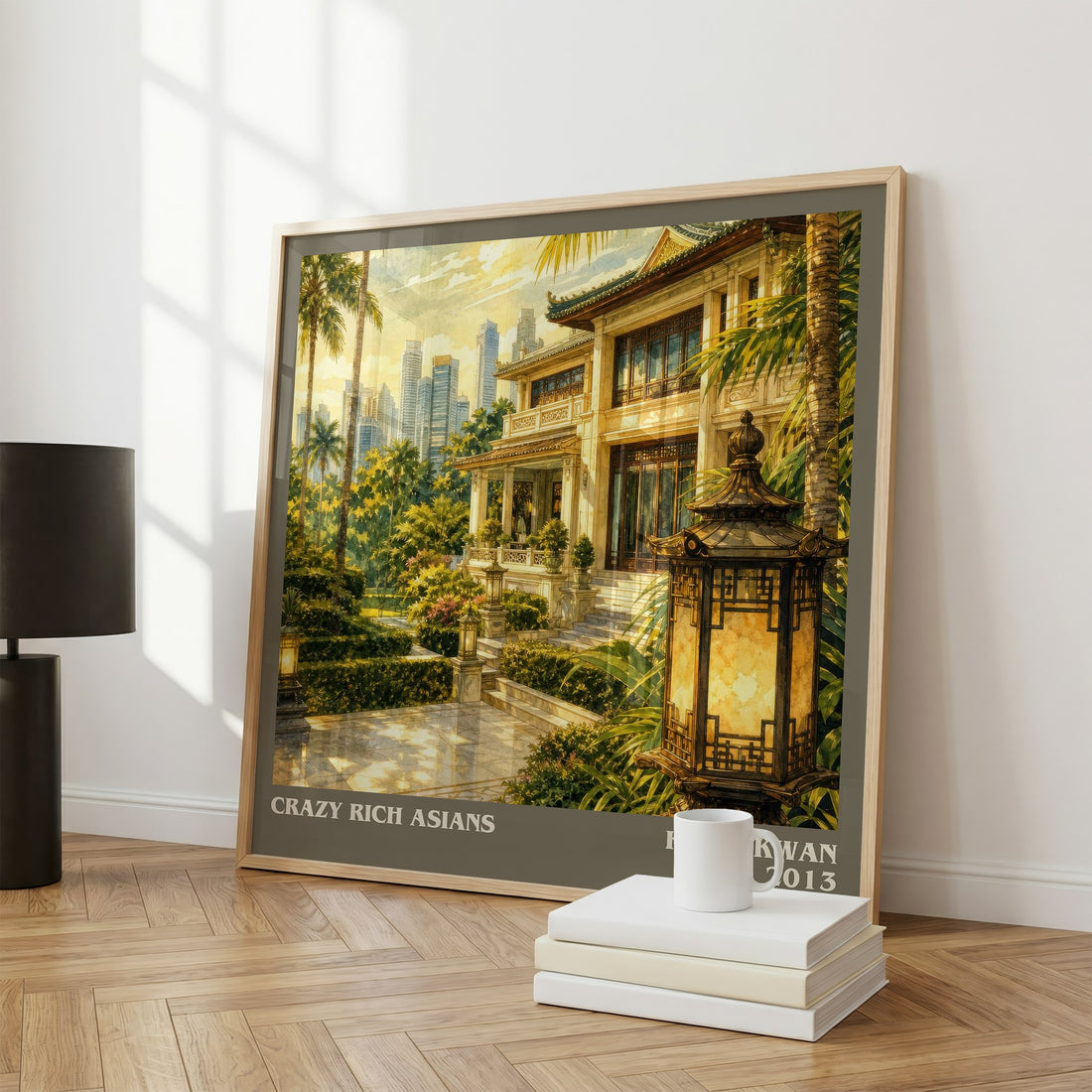 Crazy Rich Asians Literary Art Print by Kevin Kwan – large square framed print leaning against a wall