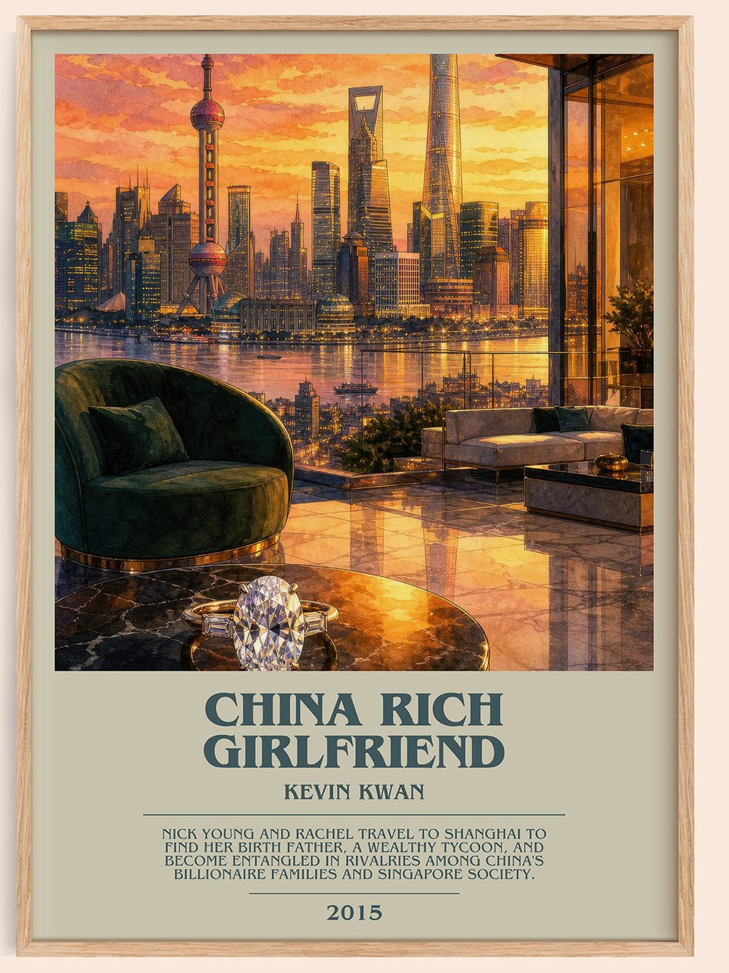 China Rich Girlfriend bookish book poster by Kevin Kwan – framed literary art print