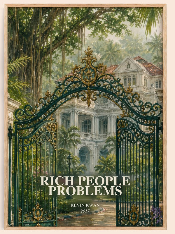 Rich People Problems watercolour book poster by Kevin Kwan – framed literary art print
