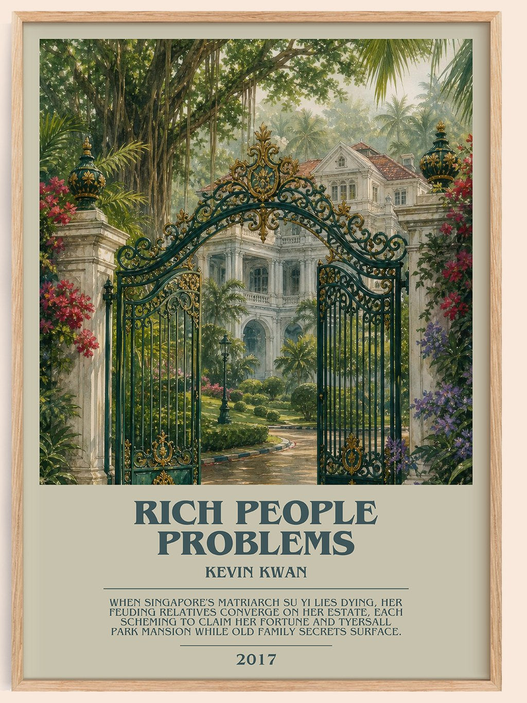 Rich People Problems bookish book poster by Kevin Kwan – framed literary art print