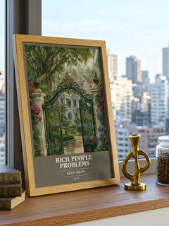 Rich People Problems book cover print framed by window – literary home decor