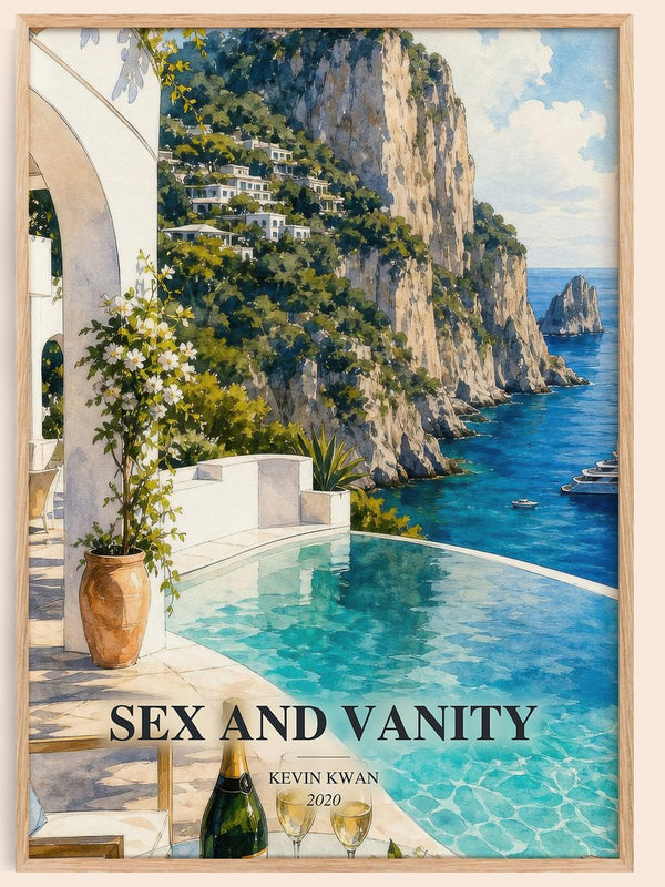 Sex and Vanity watercolour book poster by Kevin Kwan – framed literary art print