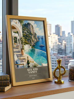 Sex and Vanity book cover print framed by window – literary home decor