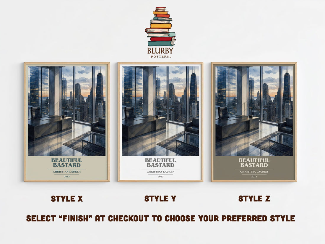 Beautiful Bastard book cover print in frame leaning in hallway – romance wall art (mockup)
