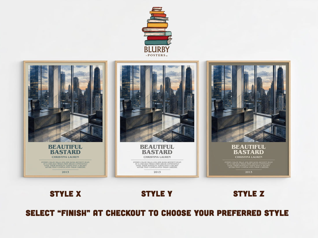 Beautiful Bastard bookish print in frame leaning in hallway – romance wall art (mockup)