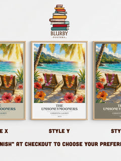 The Unhoneymooners book cover print in frame leaning in hallway – romance wall art