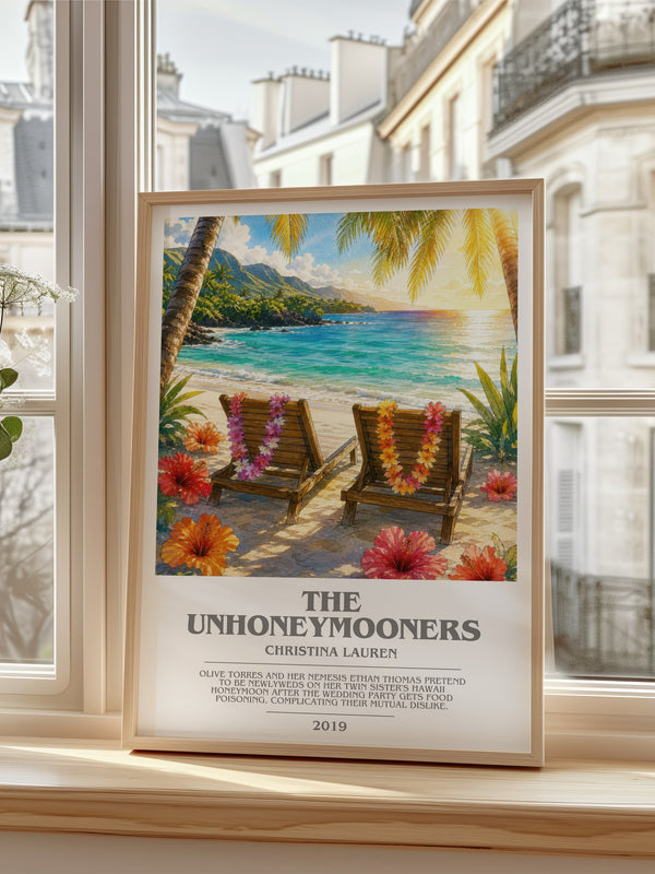 The Unhoneymooners bookish poster colour and style options – Christina Lauren book art