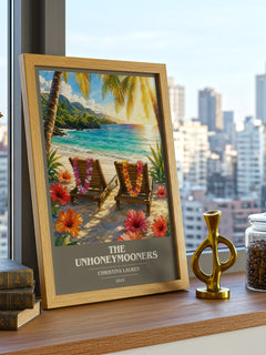 The Unhoneymooners book cover print framed by window – literary home decor