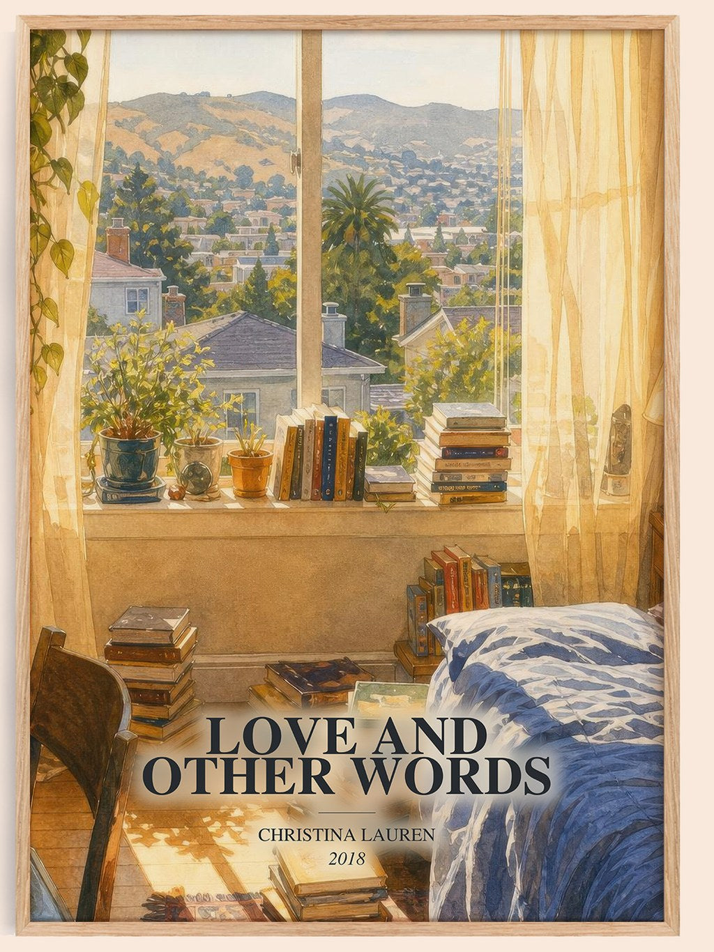 Love and Other Words watercolour book poster by Christina Lauren – framed literary art print