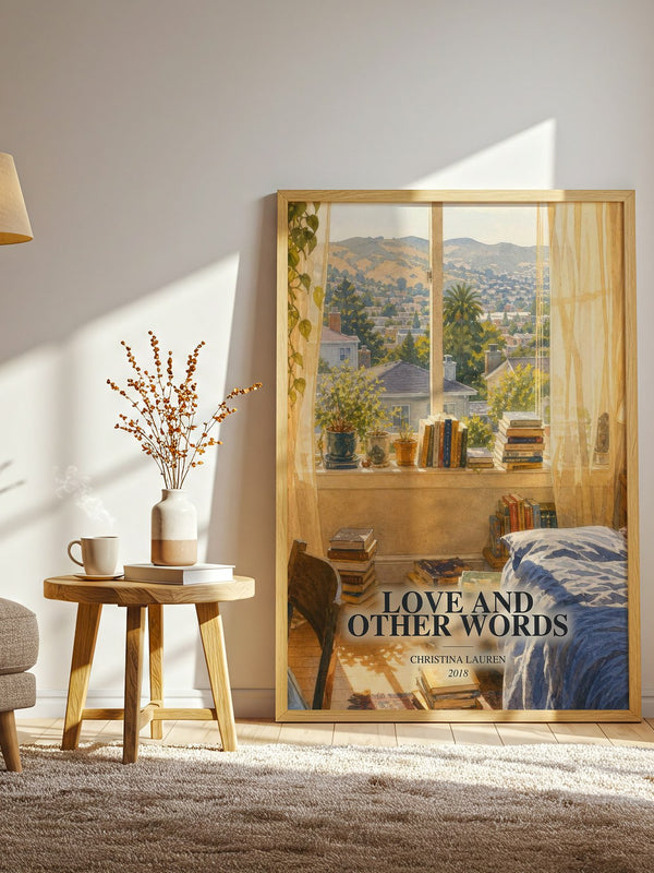 Love and Other Words watercolour print in frame leaning in hallway – romance wall art
