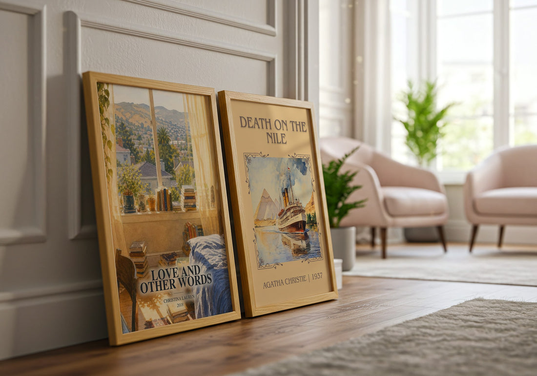 Love and Other Words watercolour print framed by window – literary home decor