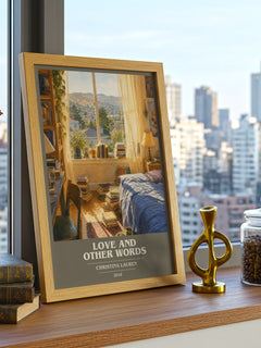 Love and Other Words book cover print framed by window – literary home decor