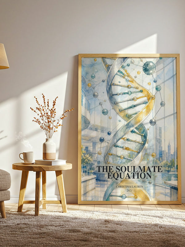 The Soulmate Equation watercolour print in frame leaning in hallway – romance wall art