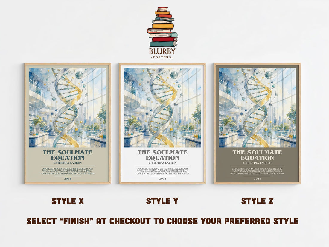 The Soulmate Equation bookish print in frame leaning in hallway – romance wall art (mockup)