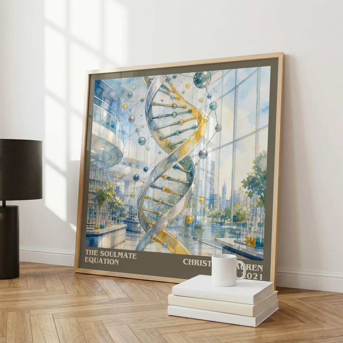 The Soulmate Equation literary print framed by window – literary home decor