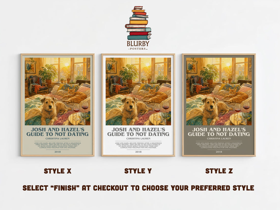 Josh and Hazel's Guide to Not Dating bookish print in frame leaning in hallway – romance wall art (mockup)
