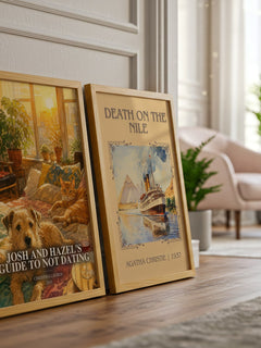 Josh and Hazel's Guide to Not Dating watercolour print framed by window – literary home decor