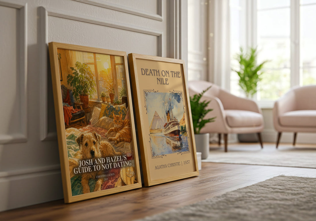 Josh and Hazel's Guide to Not Dating watercolour print framed by window – literary home decor