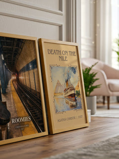 Roomies watercolour print framed by window – literary home decor