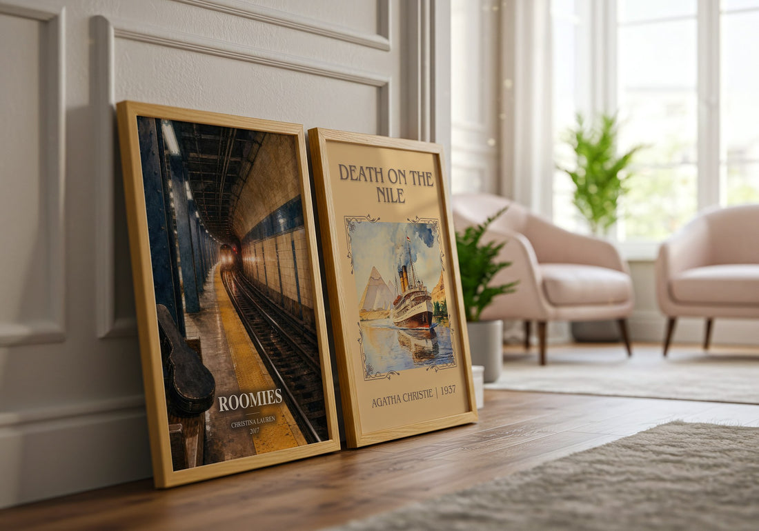 Roomies watercolour print framed by window – literary home decor