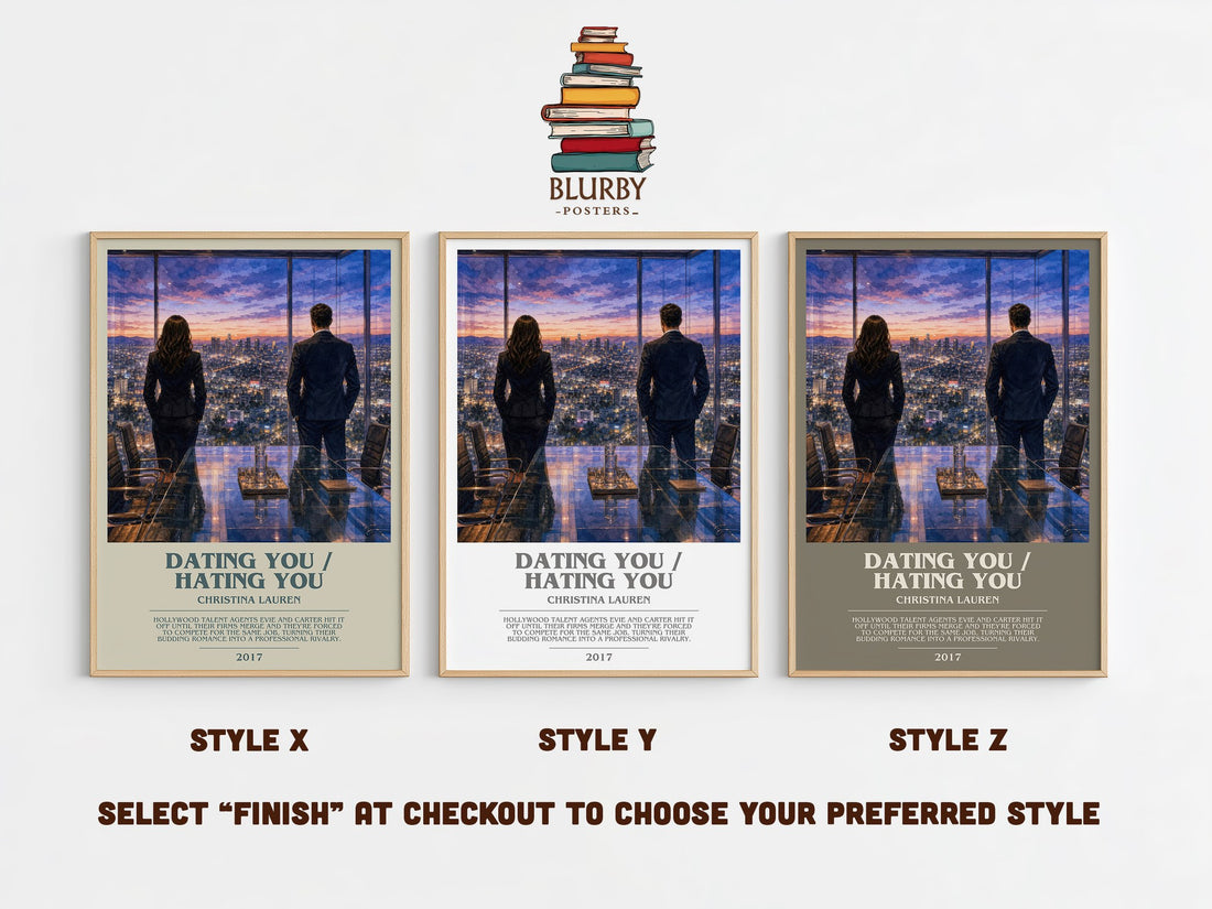 Dating You / Hating You bookish print in frame leaning in hallway – romance wall art (mockup)