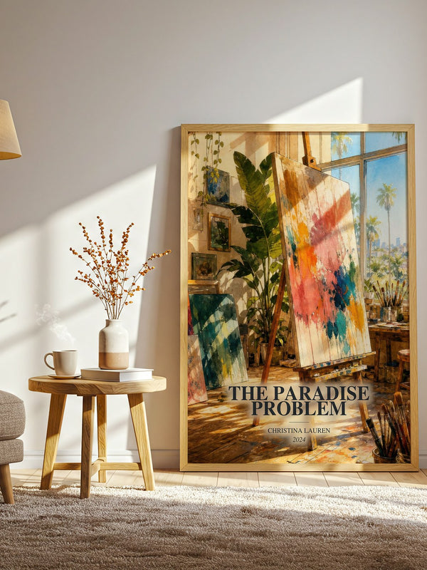 The Paradise Problem watercolour print in frame leaning in hallway – romance wall art